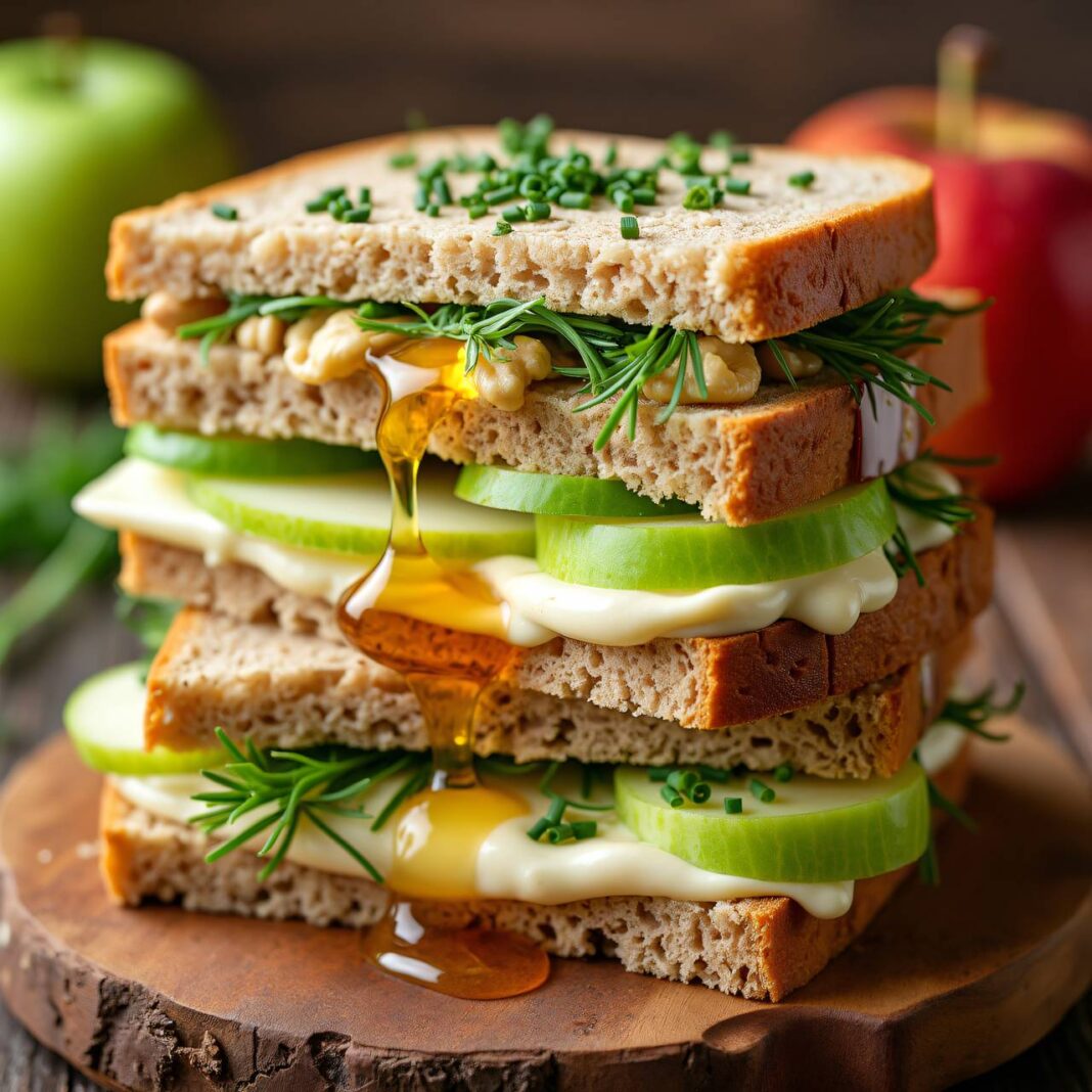 Käsesandwich mit Apfel und Baumnüssen Rezept Käsesandwich mit Apfel und Baumnüssen Rezept
