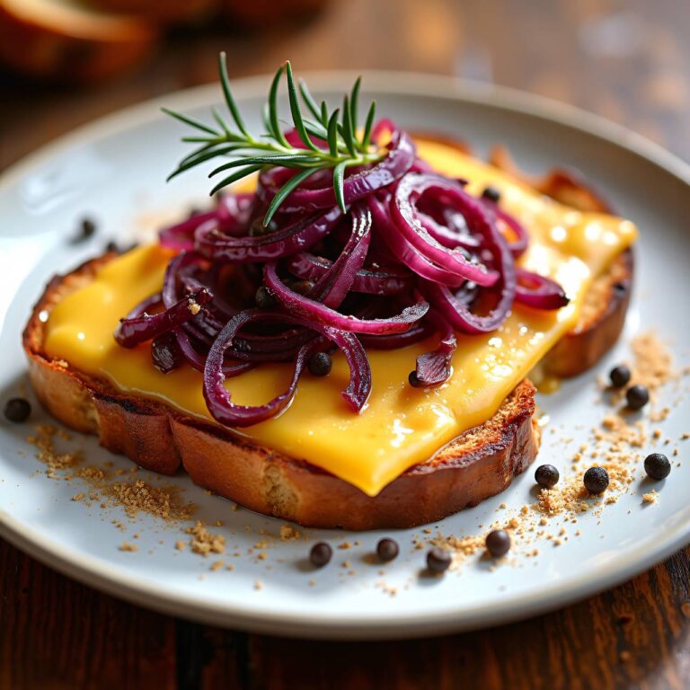 Käseschnitten mit aromatisierten Zwiebeln Rezept