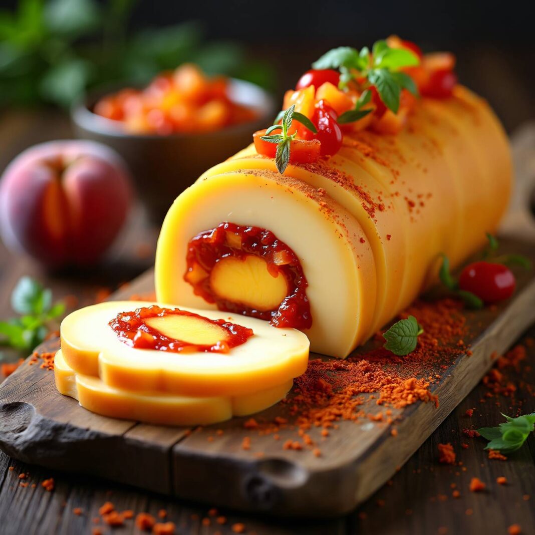 Käseterrine mit rotem Pfirsich-Chutney Rezept Käseterrine mit rotem Pfirsich-Chutney Rezept