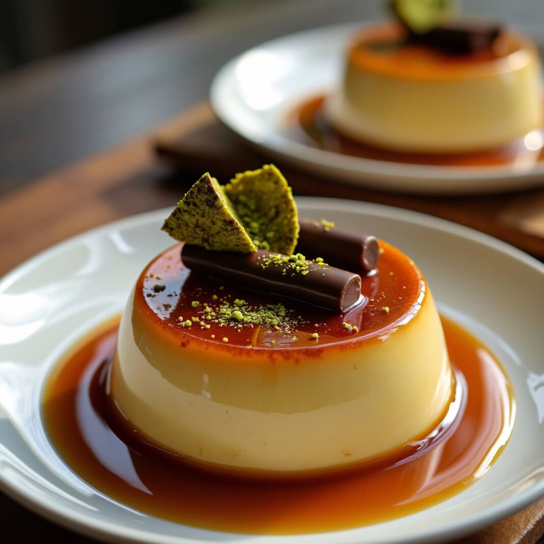 Kaffeeflan mit Pistazienstäbchen Rezept Kaffeeflan mit Pistazienstäbchen Rezept