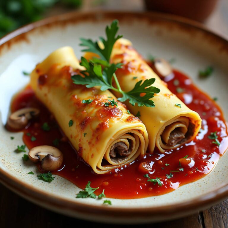 Kalbfleisch-Lasagne-Schnecken an Hagebuttensauce Rezept