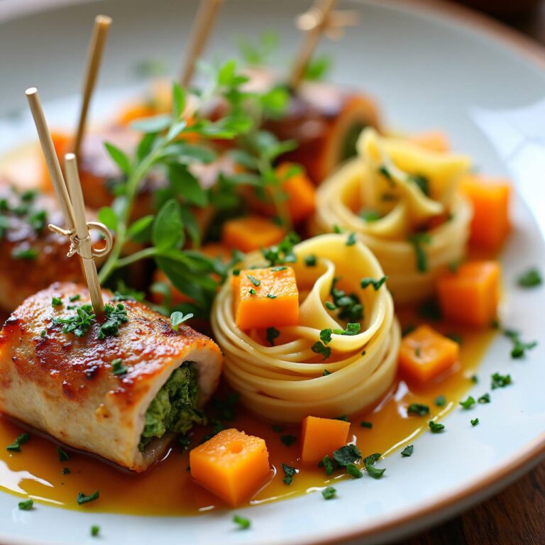 Kalbfleischröllchen mit Estragon zu Kürbis-Taglierini Rezept