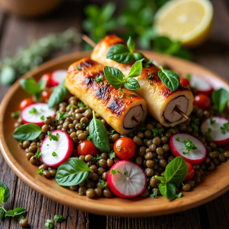Kalbfleischröllchen vom Grill auf Linsensalat Rezept