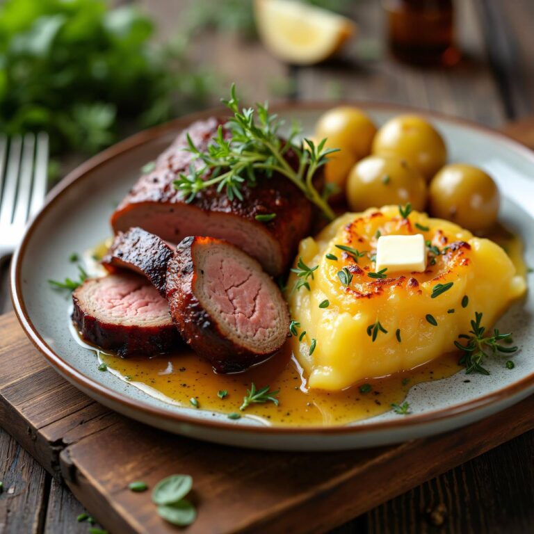 Kalbsbraten mit Kartoffel-Rüben-Gratin Rezept