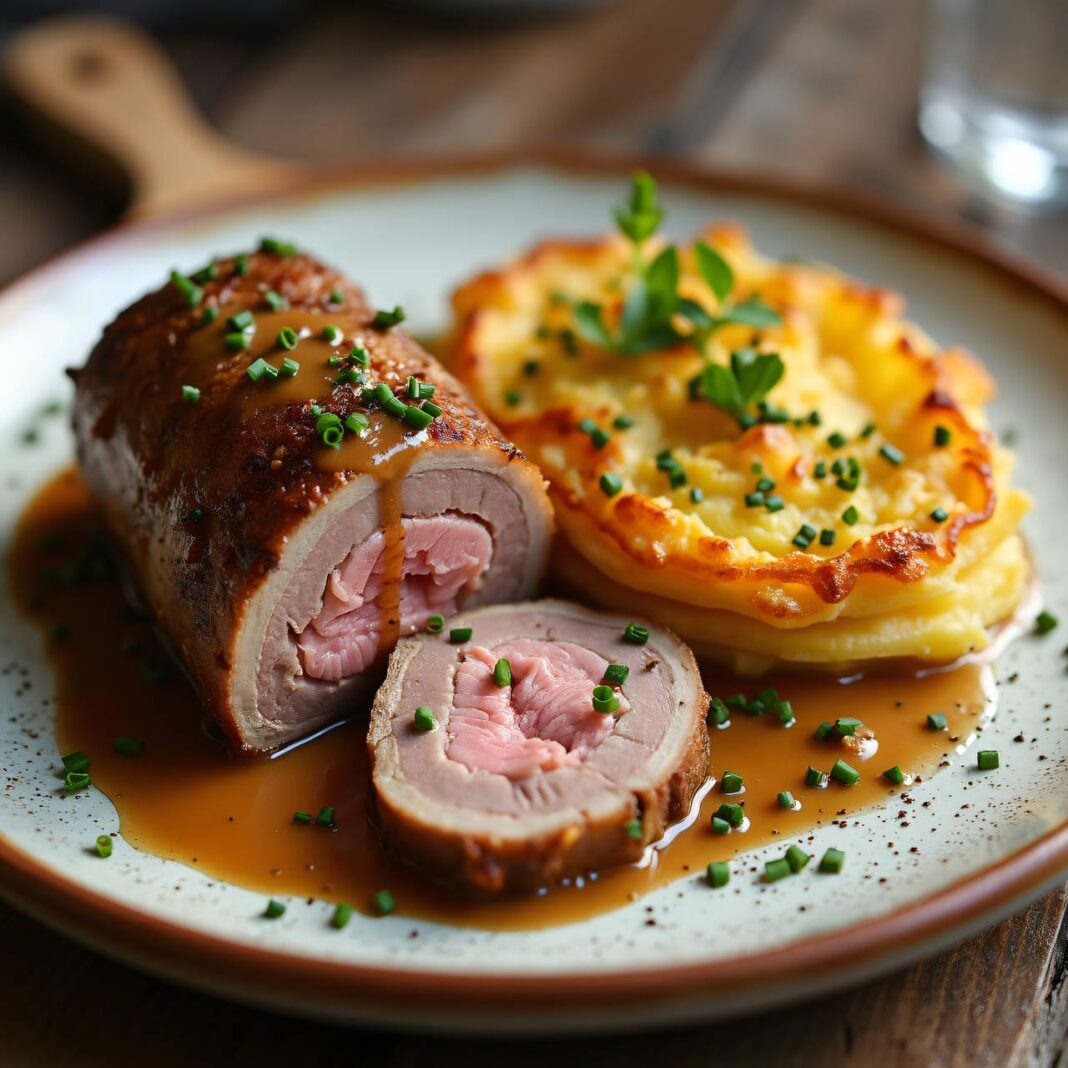 Kalbsbraten mit Nuss-Pilz-Sauce und Kartoffelgratin Rezept Kalbsbraten mit Nuss-Pilz-Sauce und Kartoffelgratin Rezept