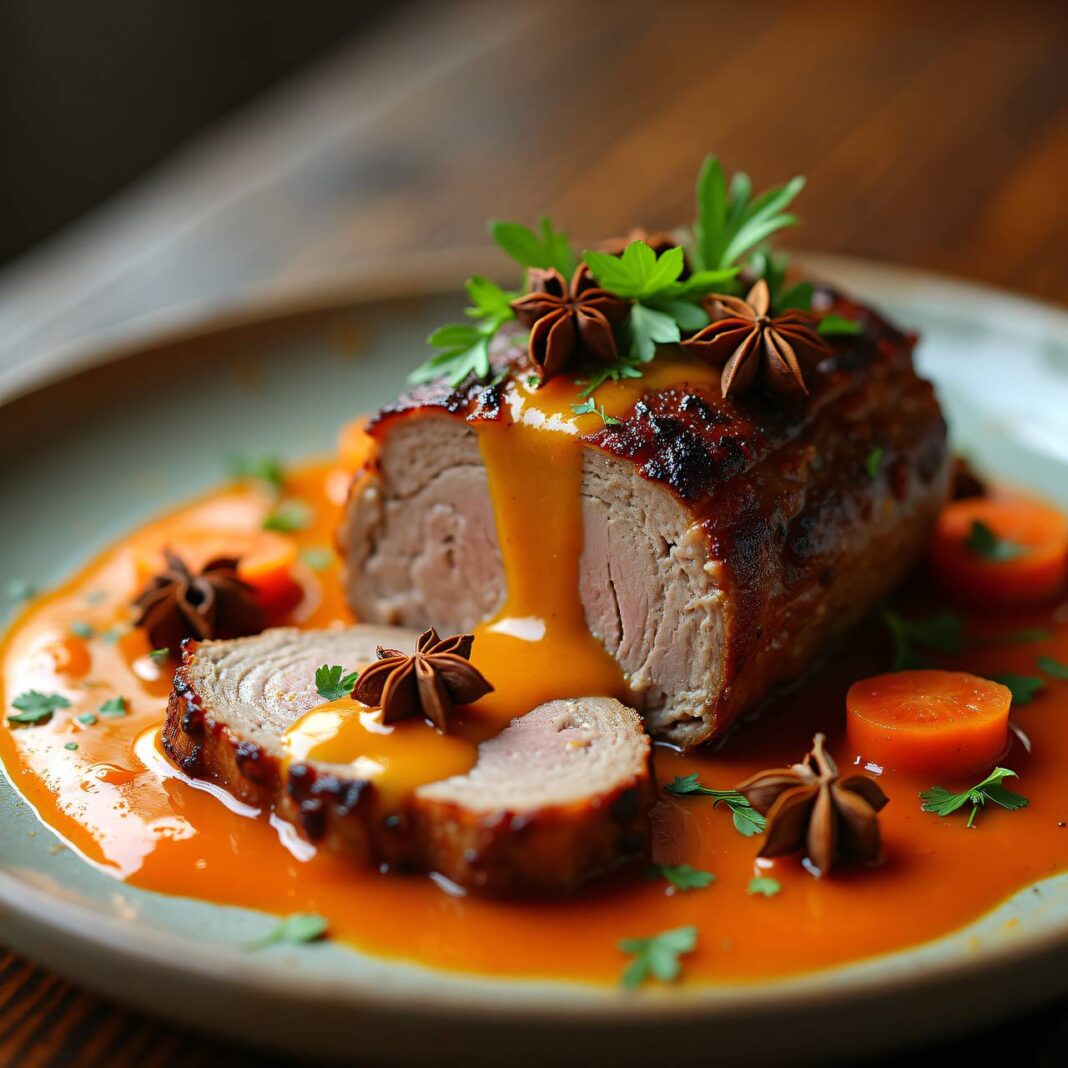 Kalbsbraten mit Sternanis-Karotten-Sauce Rezept Kalbsbraten mit Sternanis-Karotten-Sauce Rezept
