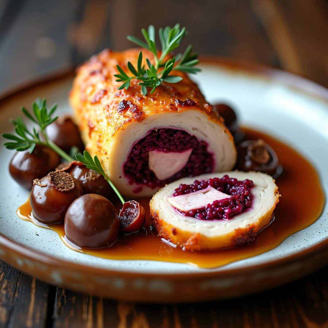 Kalbsbrust mit Rotkraut-Füllung und Maroni-Jus Rezept Kalbsbrust mit Rotkraut-Füllung und Maroni-Jus Rezept