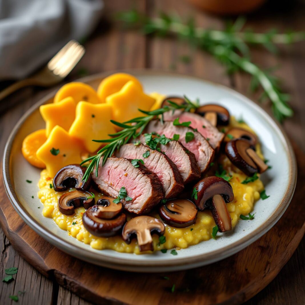 Kalbsfilet mit Pilzen und Polentastücken Rezept Kalbsfilet mit Pilzen und Polentastücken Rezept