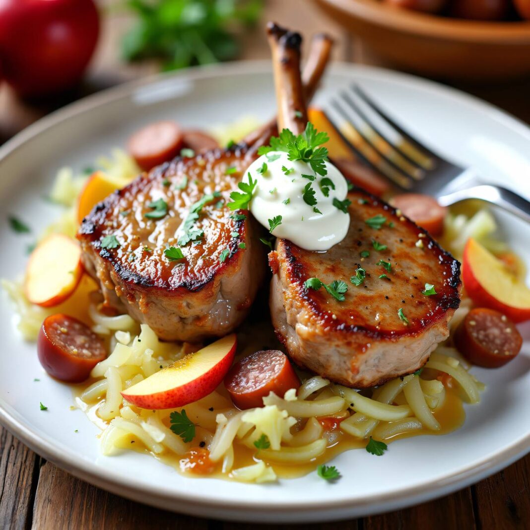 Kalbskotelett mit Sauerkraut Rezept Kalbskotelett mit Sauerkraut Rezept