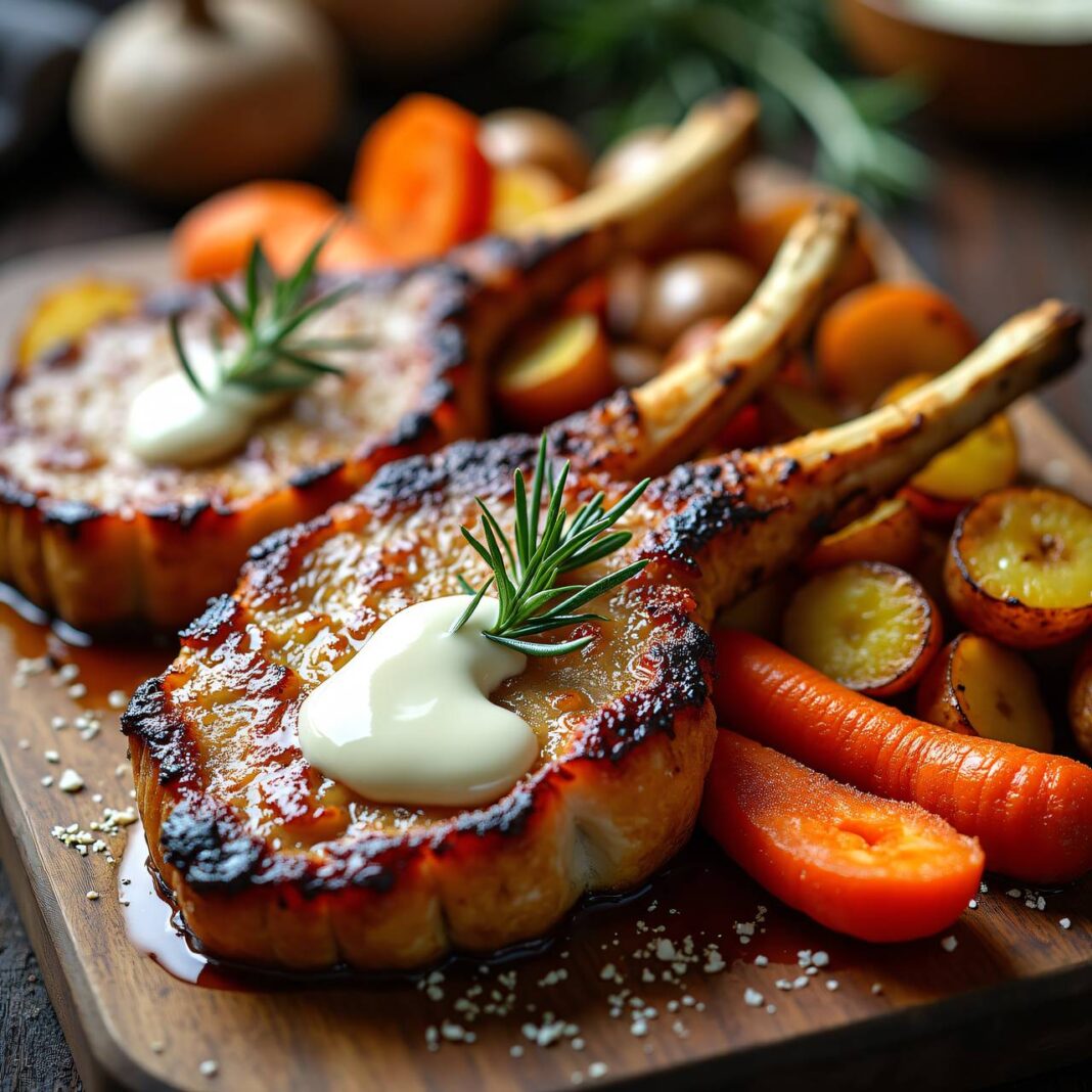 Kalbskoteletts mit Karotten und Kartoffeln aus dem Ofen Rezept Kalbskoteletts mit Karotten und Kartoffeln aus dem Ofen Rezept