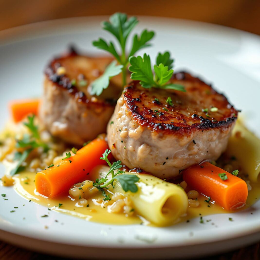 Kalbsmedaillons auf Kohlrabi-Karotten-Gemüse Rezept Kalbsmedaillons auf Kohlrabi-Karotten-Gemüse Rezept