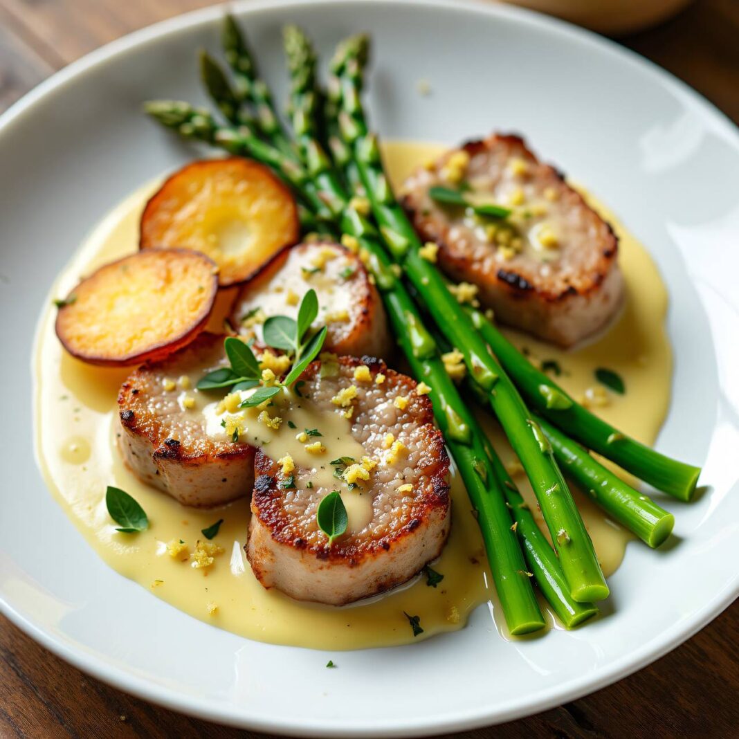 Kalbsmedaillons mit Röstkartoffeln und Grünspargeln Rezept Kalbsmedaillons mit Röstkartoffeln und Grünspargeln Rezept