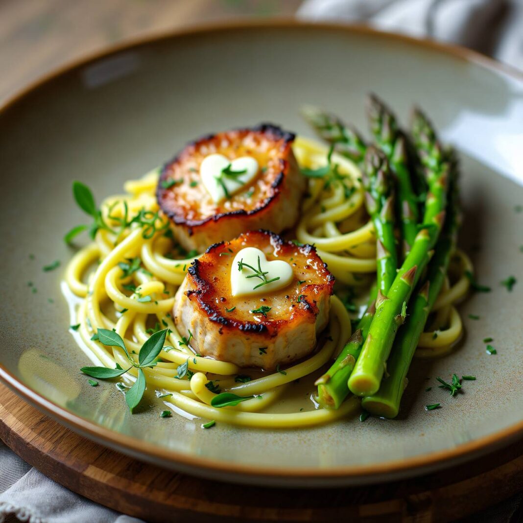 Kalbsmedaillons mit Tagliatelle und gebratenem Spargel Rezept Kalbsmedaillons mit Tagliatelle und gebratenem Spargel Rezept