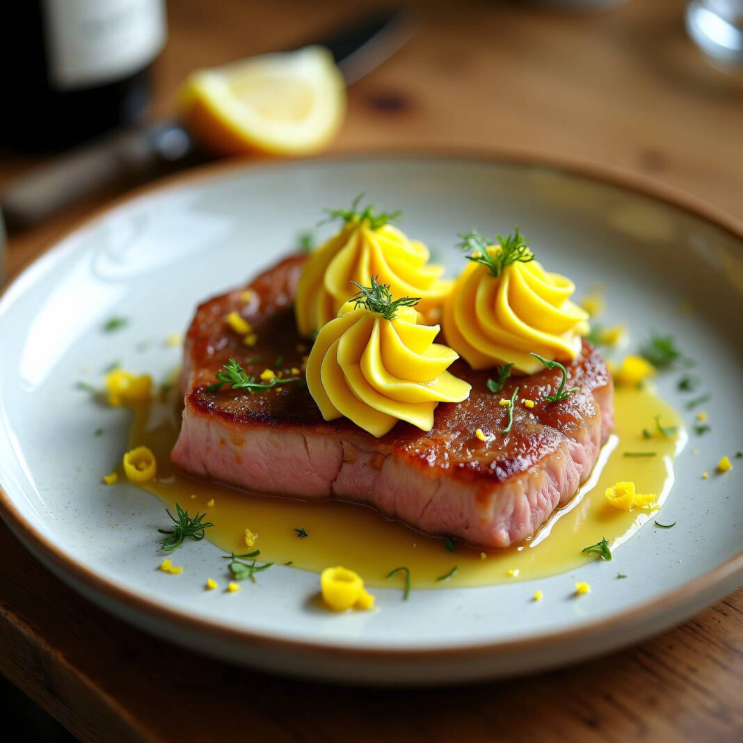 Kalbspaillard mit Löwenzahn-Zitronen-Butter Rezept Kalbspaillard mit Löwenzahn-Zitronen-Butter Rezept