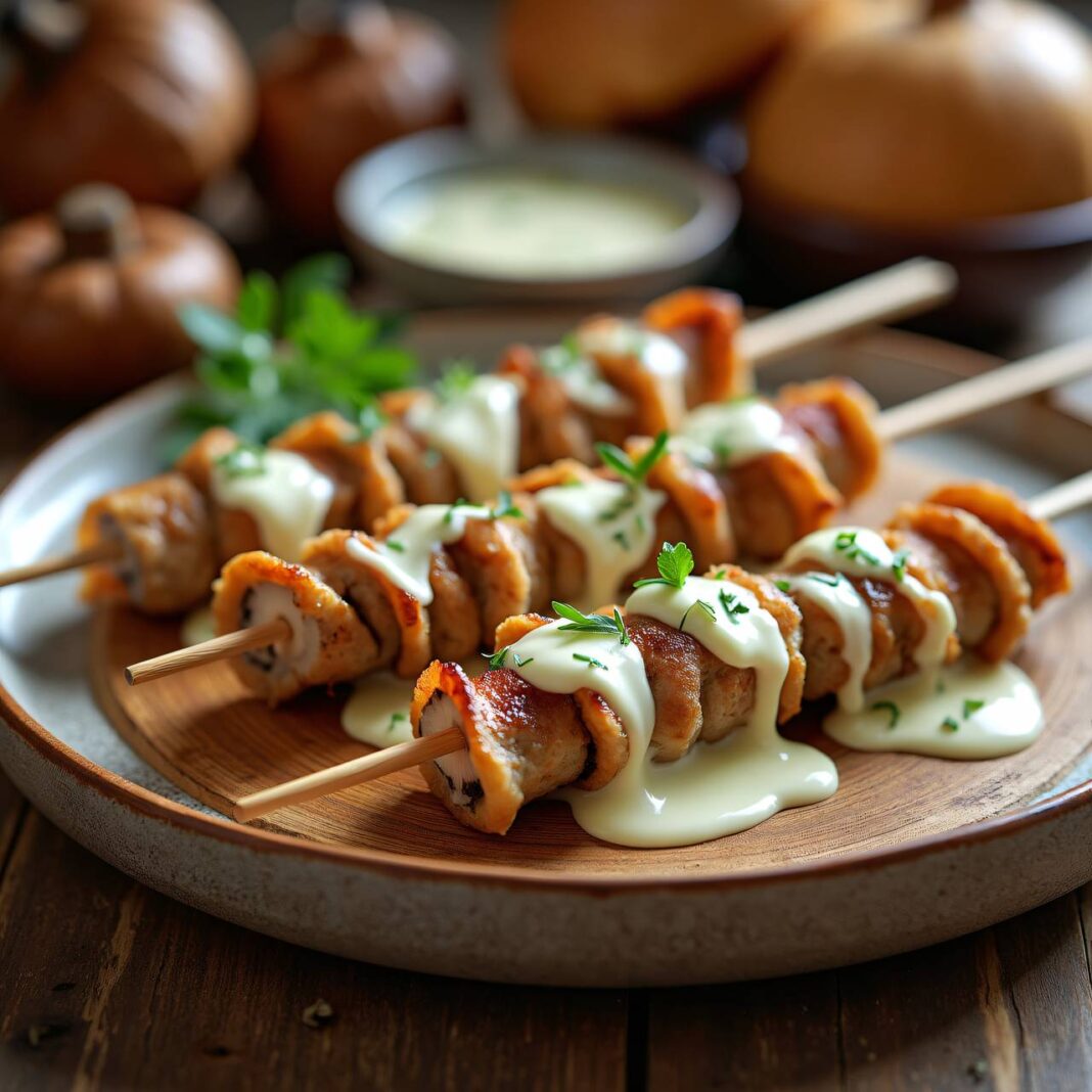 Kalbsröllchen mit Champignonspießen Rezept Kalbsröllchen mit Champignonspießen Rezept