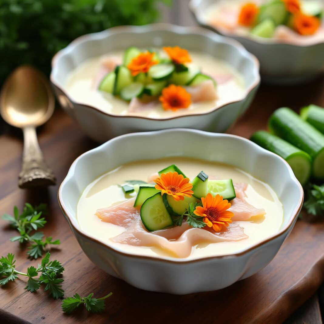 Kalte Buttermilchsuppe mit geräucherter Forelle Rezept Kalte Buttermilchsuppe mit geräucherter Forelle Rezept