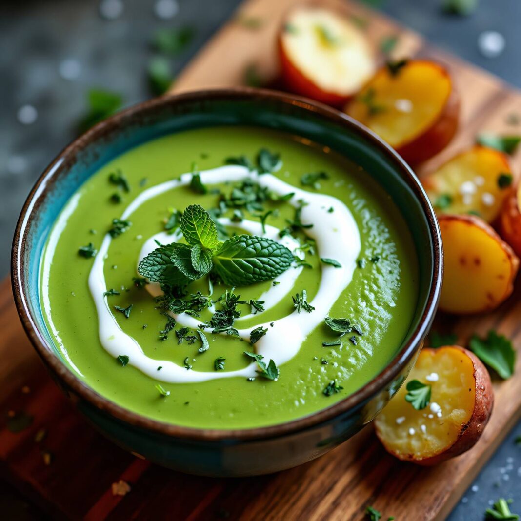 Kalte Erbsensuppe mit Minze und Joghurt Rezept Kalte Erbsensuppe mit Minze und Joghurt Rezept