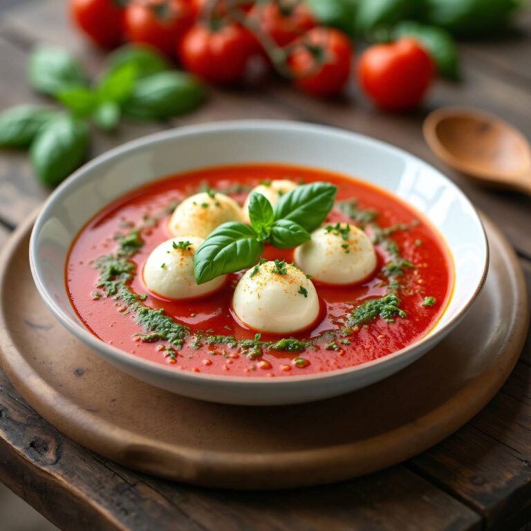 Kalte Tomatensuppe mit Schafkäse-Kugeln Rezept