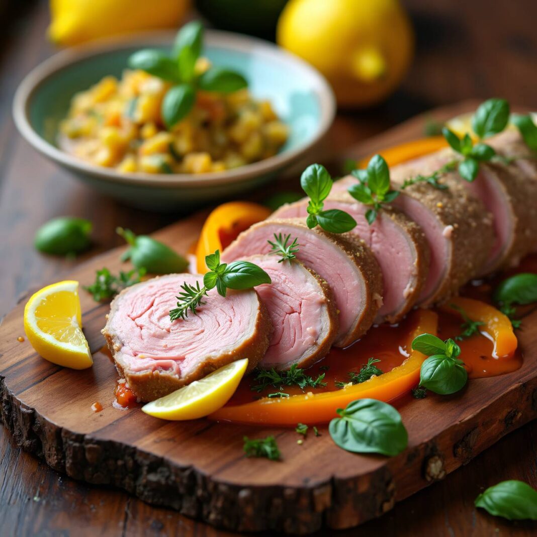 Kalter Kalbsbraten mit zweierlei Saucen Rezept Kalter Kalbsbraten mit zweierlei Saucen Rezept