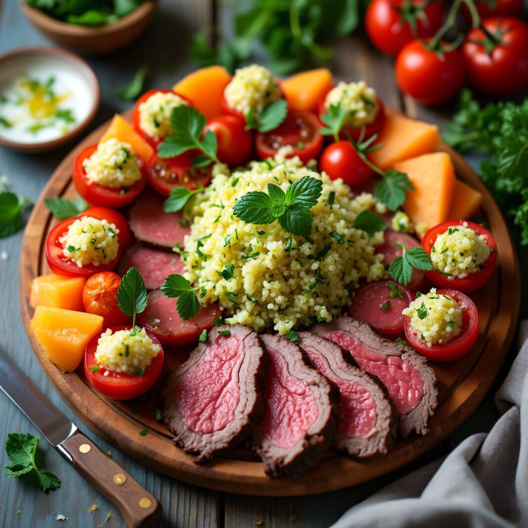 Kaltes Roastbeef mit Melonen-Minze-Salsa Rezept Kaltes Roastbeef mit Melonen-Minze-Salsa Rezept