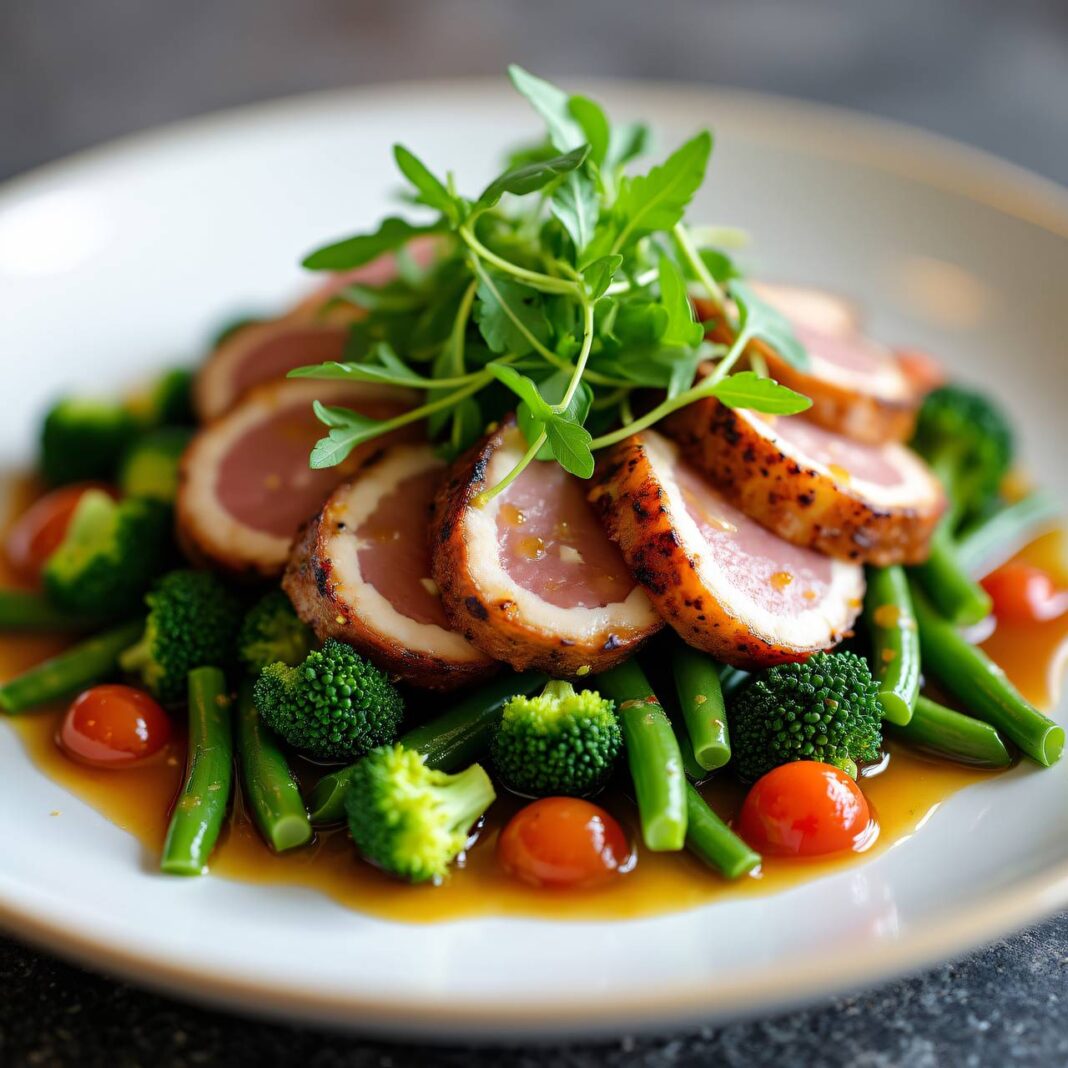 Kaninchenfilet mit lauwarmem Gemüse an Vinaigrette Rezept Kaninchenfilet mit lauwarmem Gemüse an Vinaigrette Rezept