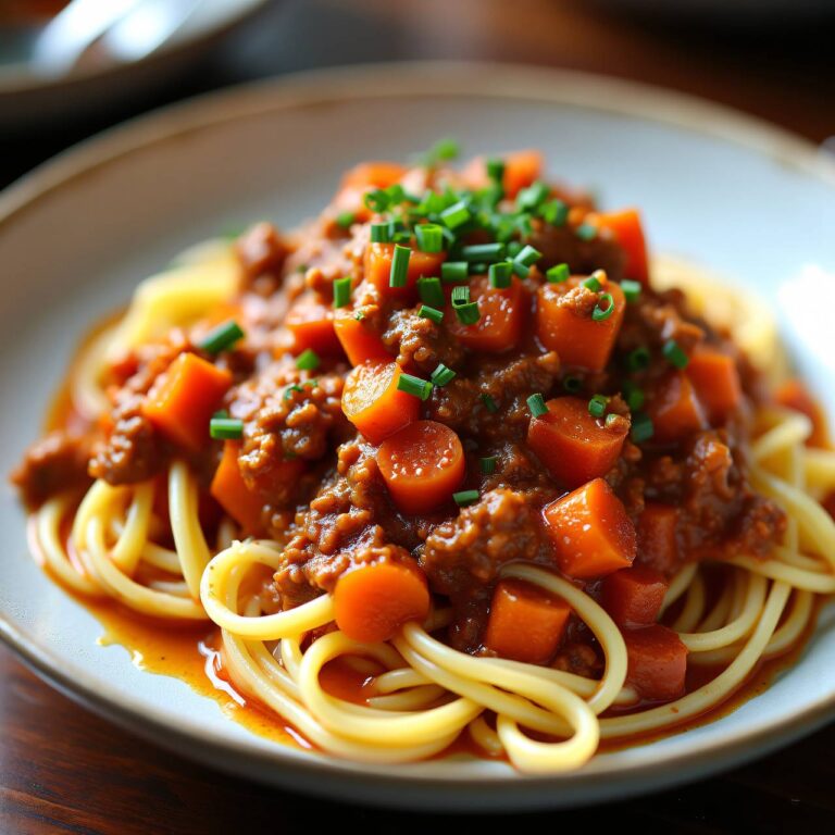 Karotten-Bolognese auf Nudelbett Rezept