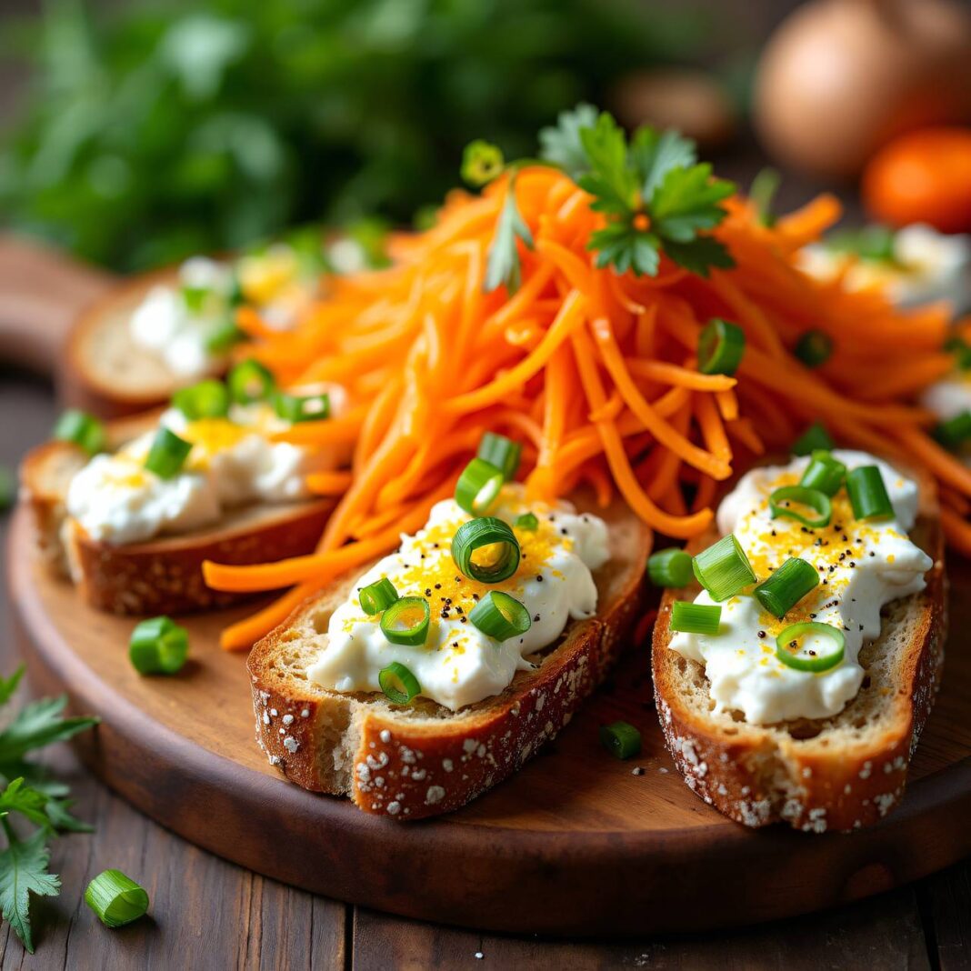 Karotten-Ingwer-Salat mit Hüttenkäse-Crostini Rezept Karotten-Ingwer-Salat mit Hüttenkäse-Crostini Rezept