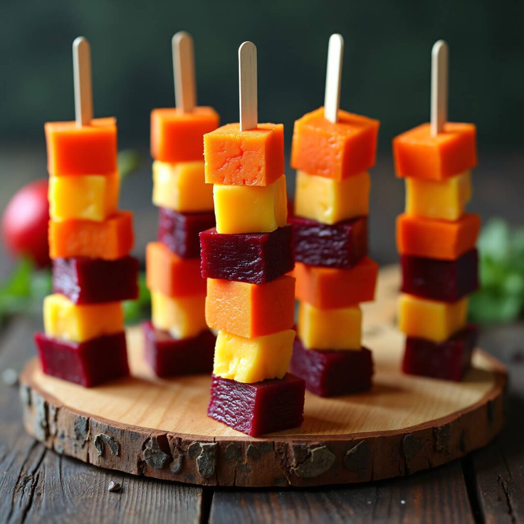 Karotten-Rote Rüben-Käse-Spieße Rezept Karotten-Rote Rüben-Käse-Spieße Rezept