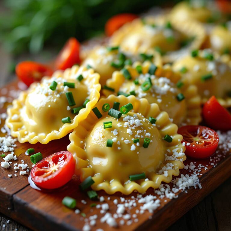 Kartoffel-Bärlauch-Ravioli mit getrockneten Tomaten und Hartkäse Rezept