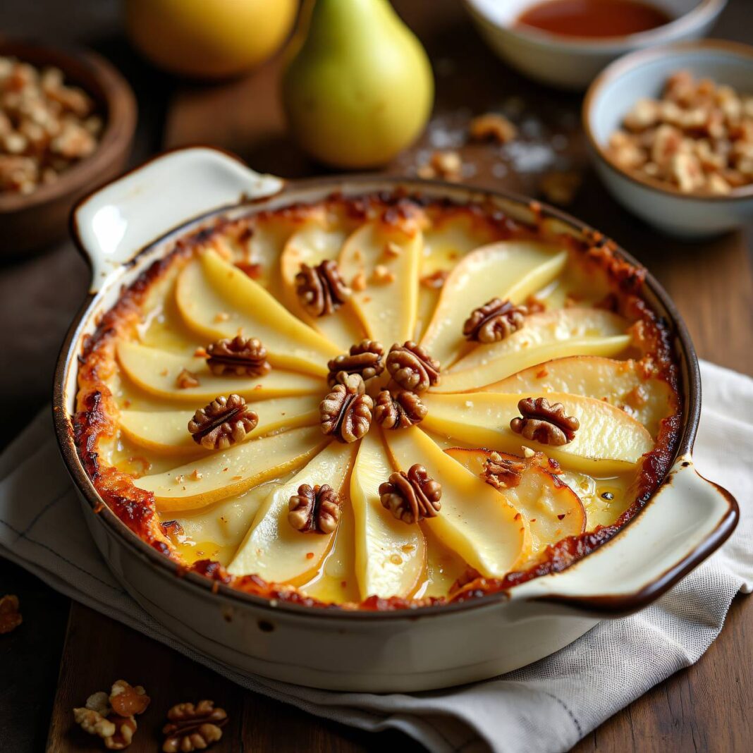 Kartoffel-Birnen-Gratin mit Baumnüssen Rezept Kartoffel-Birnen-Gratin mit Baumnüssen Rezept