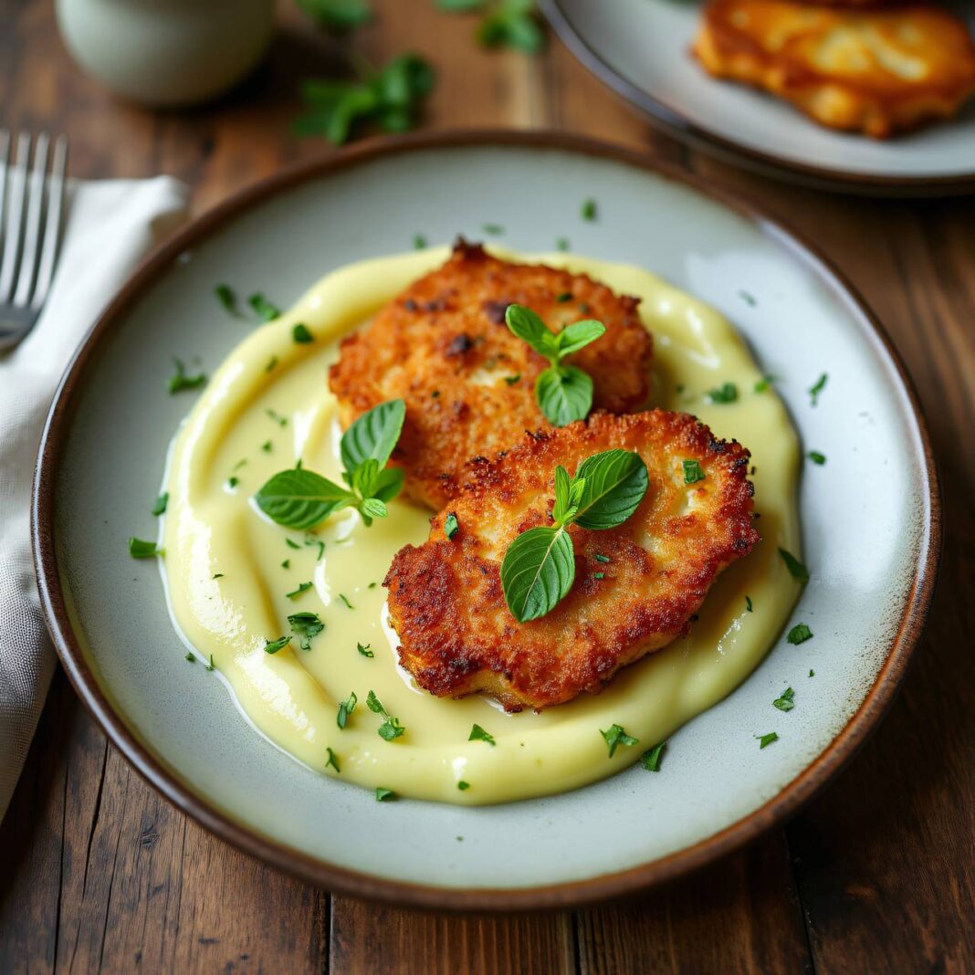 Kartoffel-Kohlrabi-Püree mit Kalbsschnitzel Rezept Kartoffel-Kohlrabi-Püree mit Kalbsschnitzel Rezept