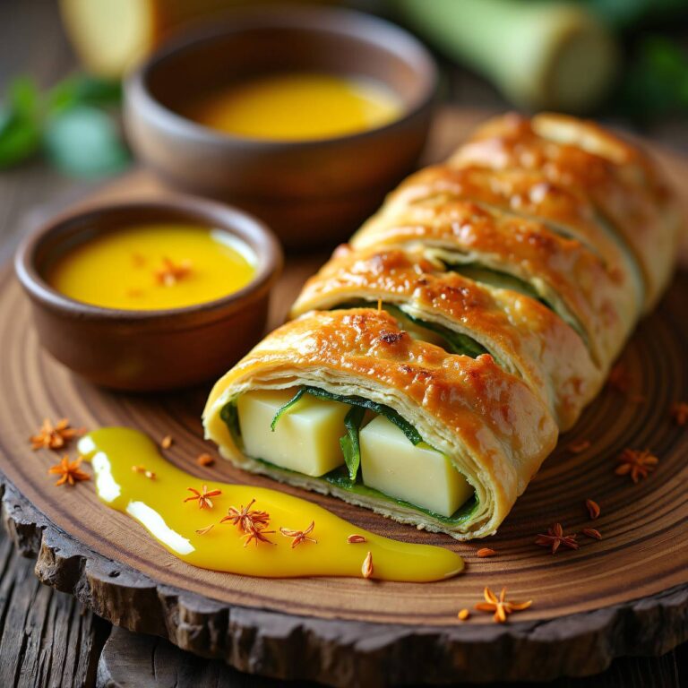 Kartoffel-Kohlrabi-Strudel mit Safransauce Rezept