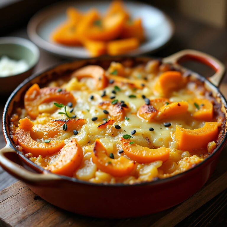 Kartoffel-Kürbis-Gratin mit Kümmelguss Rezept