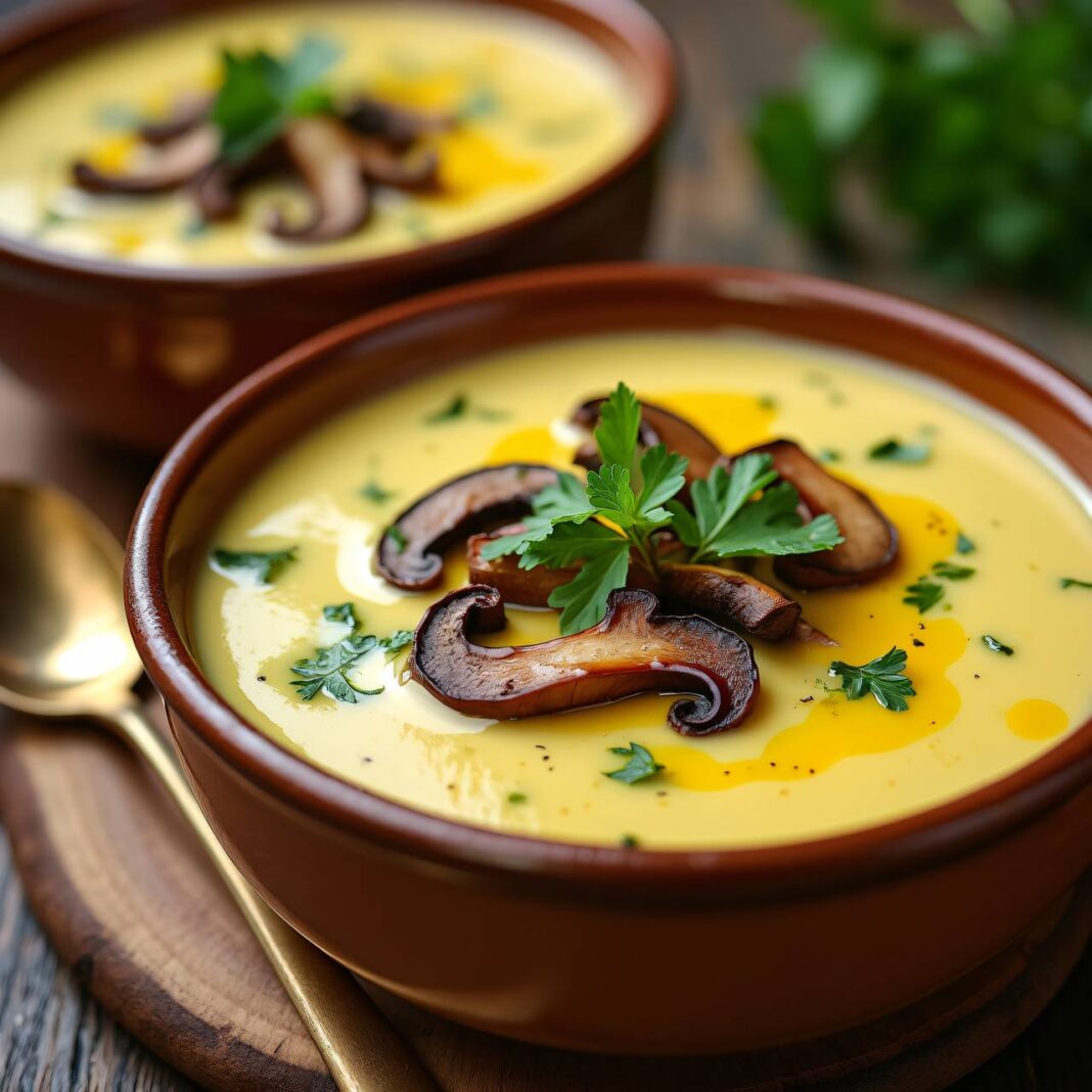 Kartoffel-Oberssuppe mit gebratenen Pilzen Rezept Kartoffel-Oberssuppe mit gebratenen Pilzen Rezept