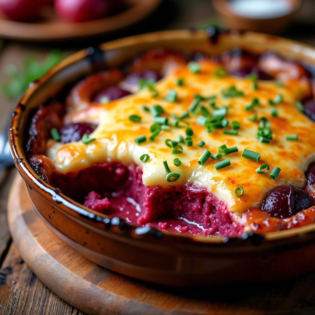 Kartoffel-rote Rüben-Gratin mit Käse Rezept Kartoffel-rote Rüben-Gratin mit Käse Rezept