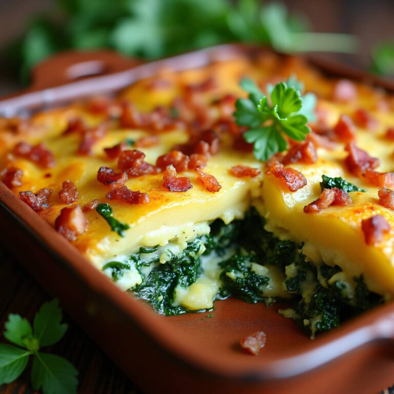 Kartoffel-Spinat-Gratin mit Schinken Rezept