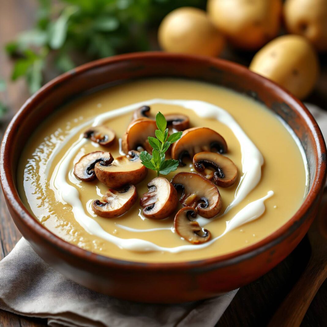 Kartoffelcrèmesuppe mit gebratenen Champignons Rezept Kartoffelcrèmesuppe mit gebratenen Champignons Rezept