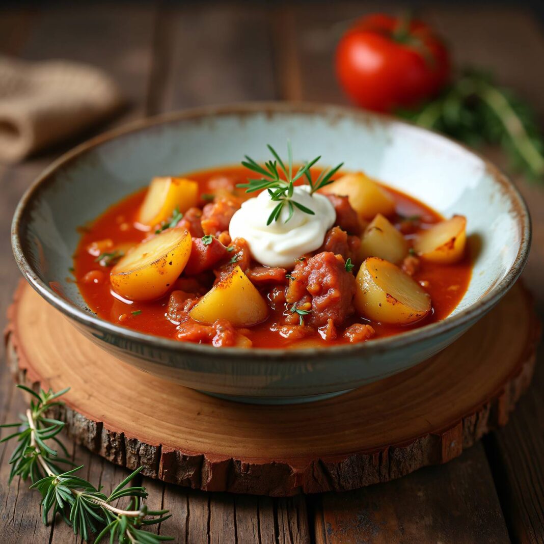 Kartoffelgulasch mit Würstchen Rezept Kartoffelgulasch mit Würstchen Rezept