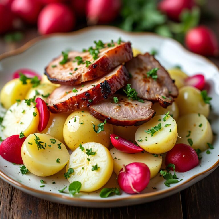 Kartoffelsalat mit Meerrettich und Fleischstreifen Rezept