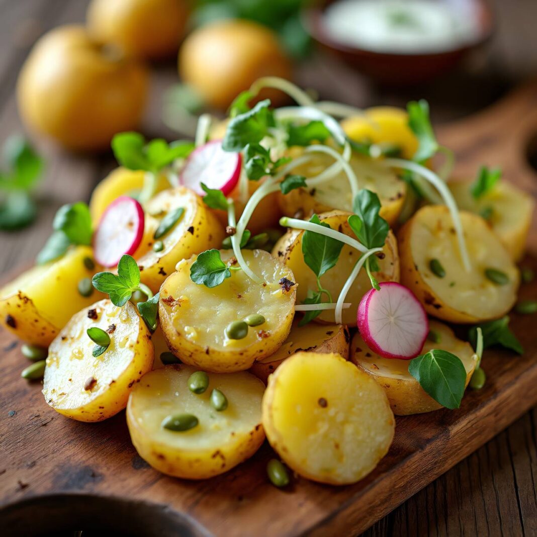 Kartoffelsalat mit Rucolasprossen Rezept Kartoffelsalat mit Rucolasprossen Rezept