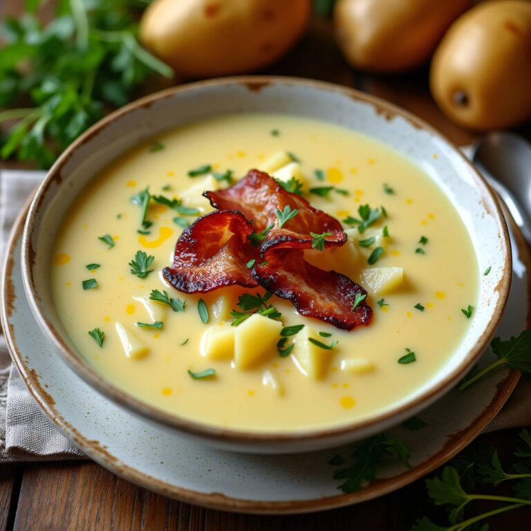 Kartoffelsuppe mit Kerbel und Speck Rezept