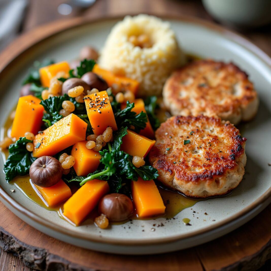 Kastanien-Kürbis-Gemüse mit Plätzli und Couscous Rezept Kastanien-Kürbis-Gemüse mit Plätzli und Couscous Rezept