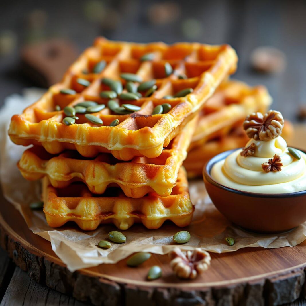 Kernige Käsewaffeln mit Kräuter-Mousse Rezept Kernige Käsewaffeln mit Kräuter-Mousse Rezept