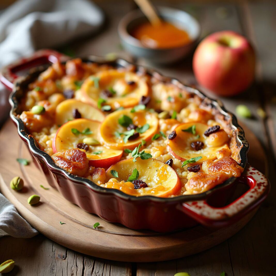 Kichererbsen-Apfelgratin mit Gewürzrahmguss Rezept Kichererbsen-Apfelgratin mit Gewürzrahmguss Rezept