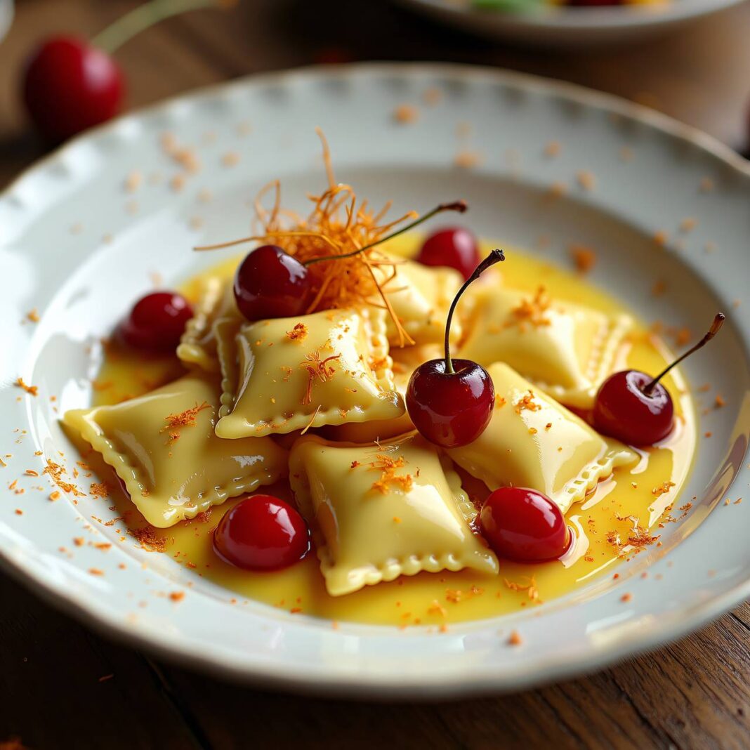 Kirschen-Ravioli mit Safran Rezept Kirschen-Ravioli mit Safran Rezept