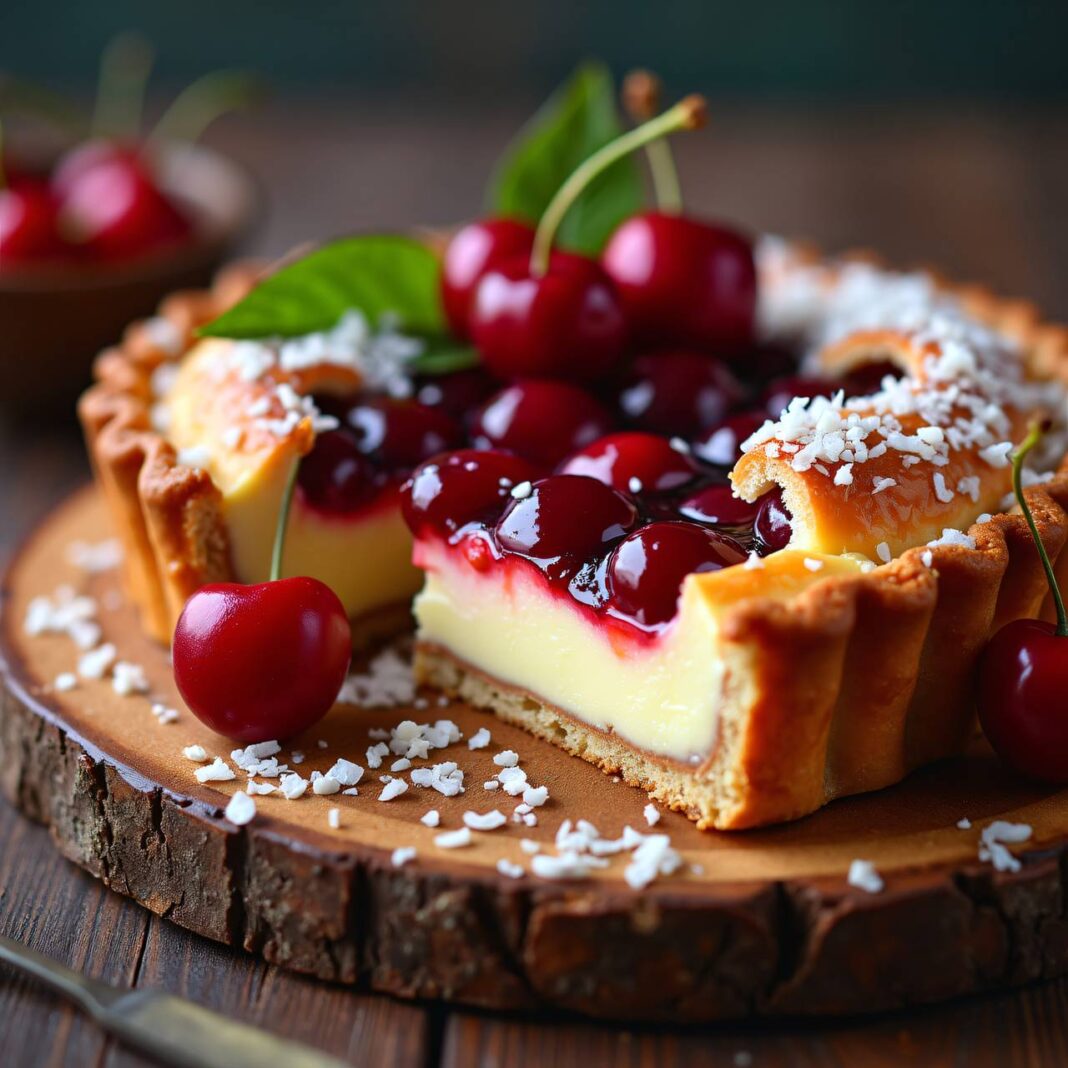 Kirschenblechkuchen mit Kokos Rezept Kirschenblechkuchen mit Kokos Rezept