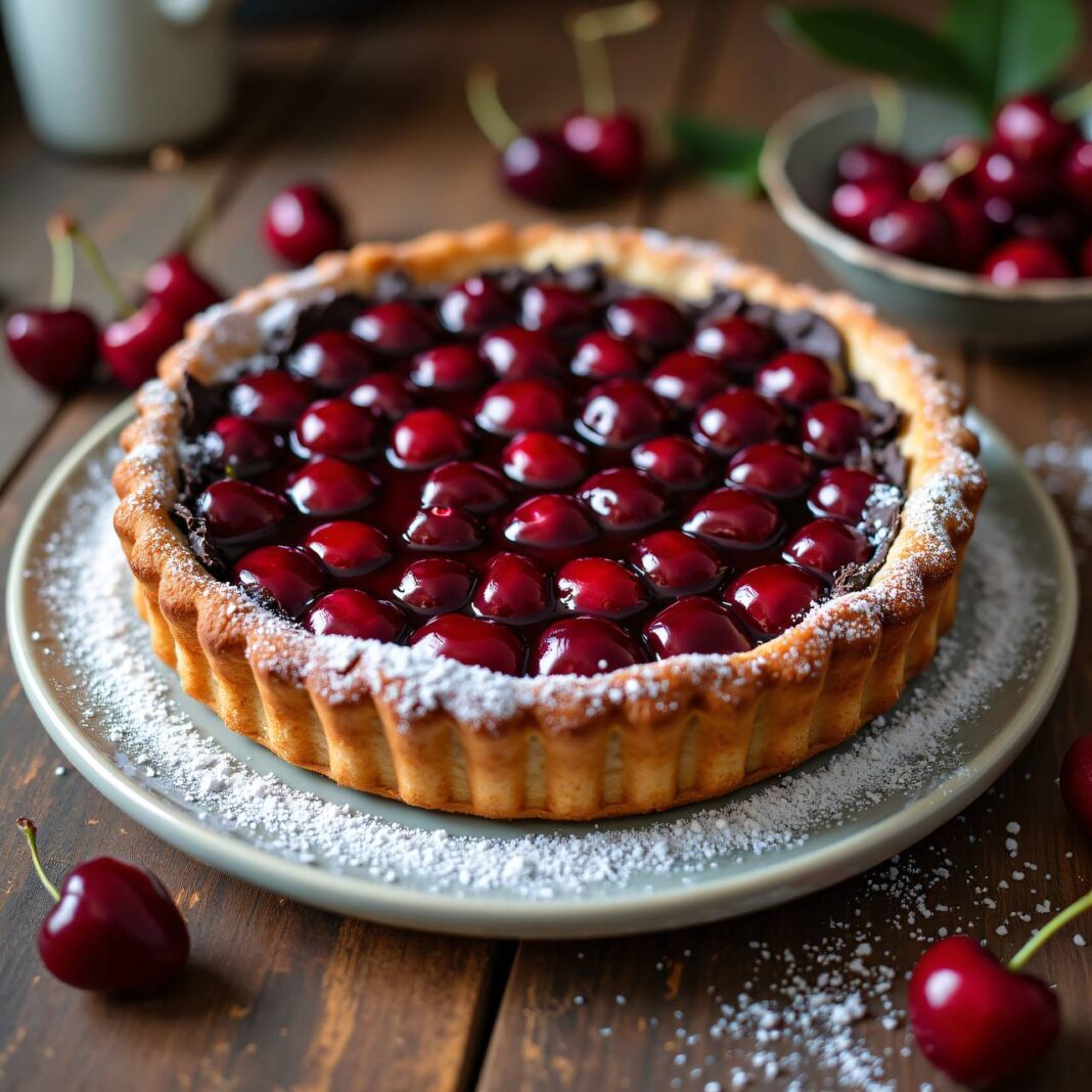 Kirschenblechkuchen mit Schoko-Amaretti-Boden Rezept Kirschenblechkuchen mit Schoko-Amaretti-Boden Rezept