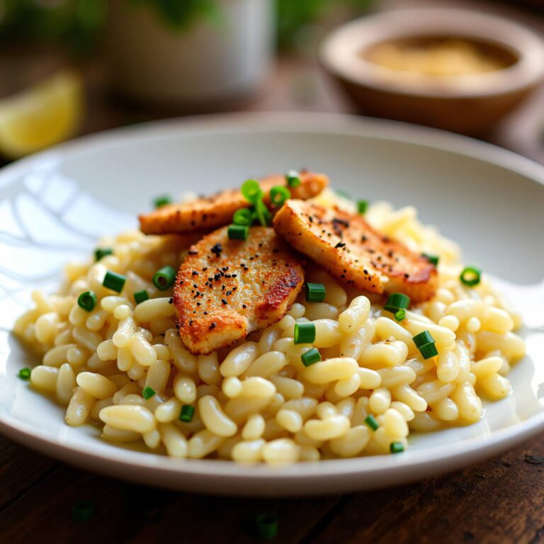 Knoblauch-Risotto mit Hühnerstreifen Rezept