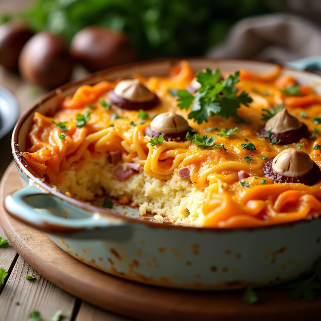 Knöpflegratin mit Schinken und Maronen Rezept Knöpflegratin mit Schinken und Maronen Rezept