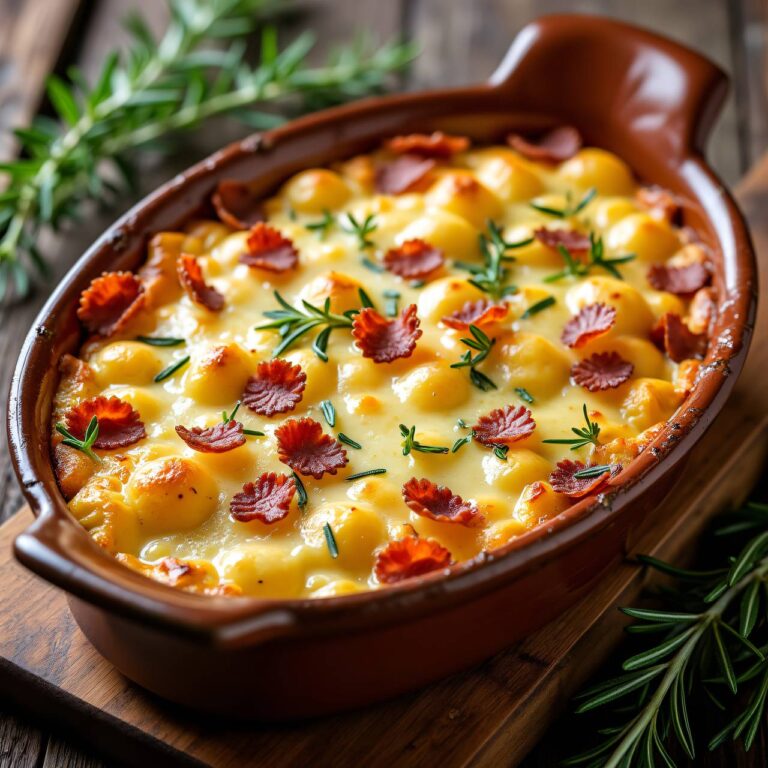 Knöpfli-Gratin mit Speck und Kastanien Rezept